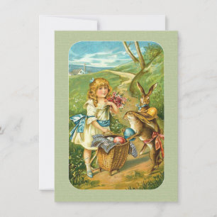 Victorian Påsk Girl & Rabbits in Countryside Julkort