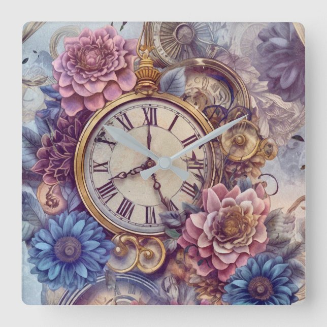 Victorian Pastel Steampunk Wall Clock Fyrkantig Klocka (Framsida)