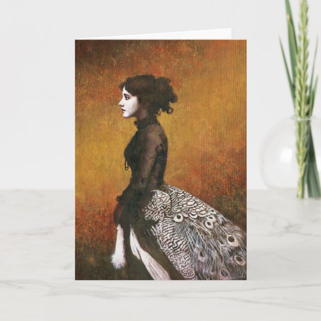 Victorian Peacock Girl Hälsning Card Kort (Framsida)