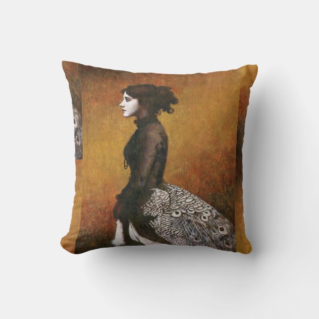 Victorian Peacock Girl Throw Cushion Kudde (Framsida)