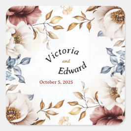 Victorian Peony Luxe Bröllop kuvert Seals Fyrkantigt Klistermärke