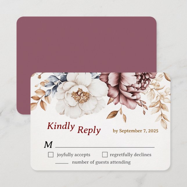 Victorian Peony Luxe Bröllop OSA Card Kort (Fram/baksida)