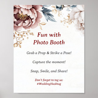 Victorian Peony Luxe Bröllop Photo Booth-tecken Poster