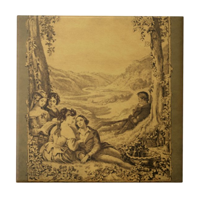Victorian Picnic Vintage Art Tile Kakelplatta (Framsidan)