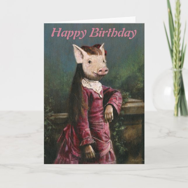 Victorian Piglet Girl Birthday Card Kort (Framsida)
