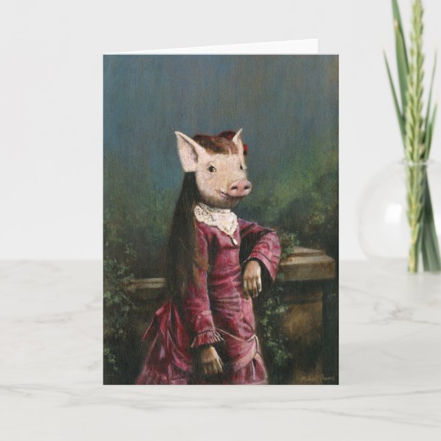 Victorian Piglet Girl Hälsning Card Kort (Framsida)