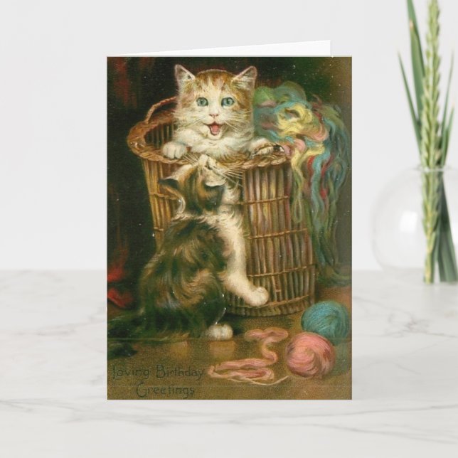 Victorian Playful Kittens Birthday Card Kort (Framsida)