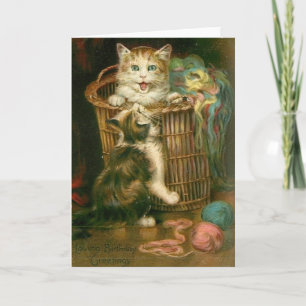 Victorian Playful Kittens Birthday Card Kort