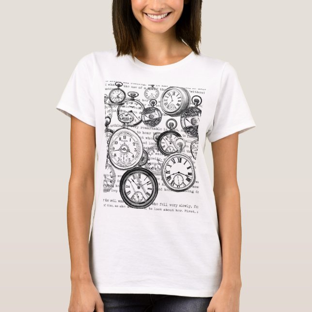 Victorian Pocket Watch Alice i Wonderland T Shirt (Framsida)