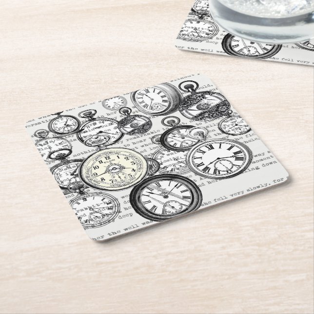 Victorian Pocket Watch Alice i Wonderland Underlägg Papper Kvadrat (Vinklad)