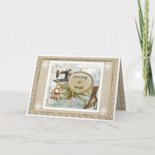 Victorian Prim Seamstress Helgdag julkort Helgkort (Framsida)