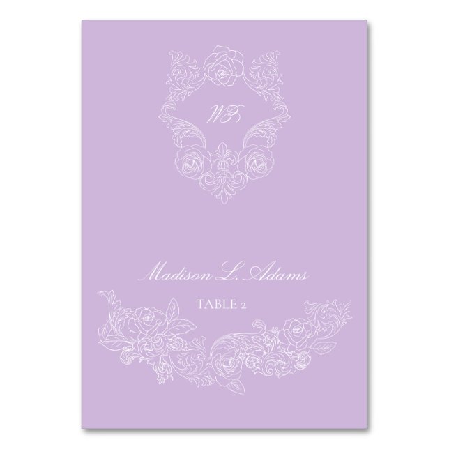 Victorian Purple Crest Elegant Foldable Name Card Bordsnummer (Framsidan)