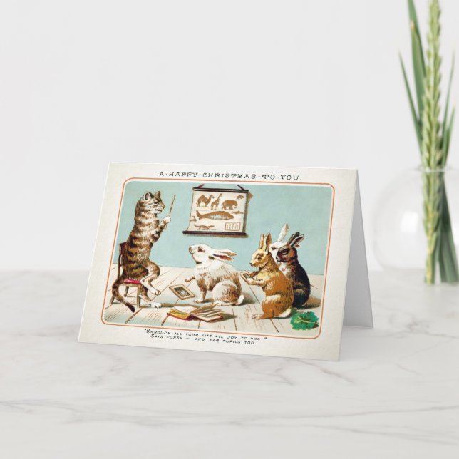 Victorian Pussy och hennes Pupils julkort Helgkort (Framsida)
