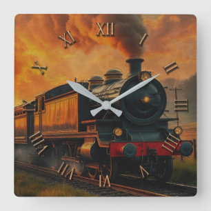 Victorian Rail Travel - Steampunk Steam Tåg2 Fyrkantig Klocka