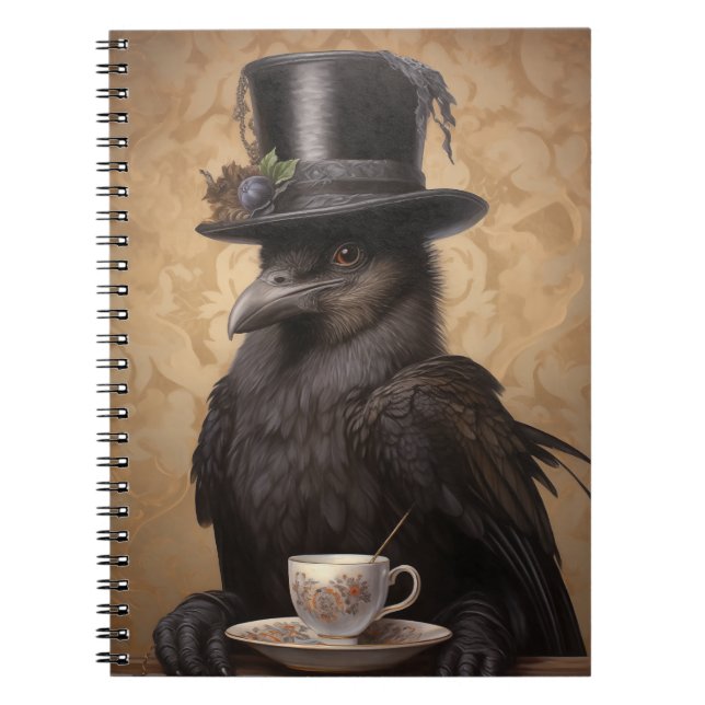 Victorian Raven Enjoying Coffee - vanlig bärbar da Anteckningsbok (Framsidan)