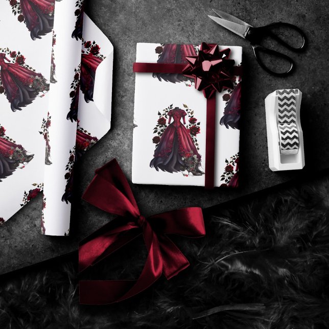 Victorian Red Dress och Heels | Antikalt Ro Gown Presentpapper (Skapare uppladdad)