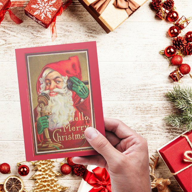 Victorian Red Jultomten Hej God jul Helg Vykort (Skapare uppladdad)