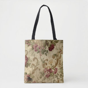 Victorian Red och Rosa ros och Guld Scrollsar Tygkasse