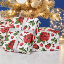 Victorian Red Roses Foliage Botanical Pattern