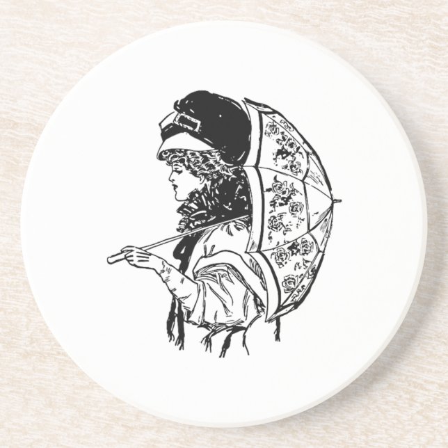 Victorian Reisy Woman med Parasol Porträtt Underlägg Sandsten (Framsidan)
