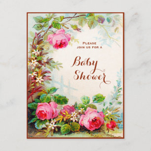 Victorian Ro Cottage Garden Baby Shower Inbjudningar