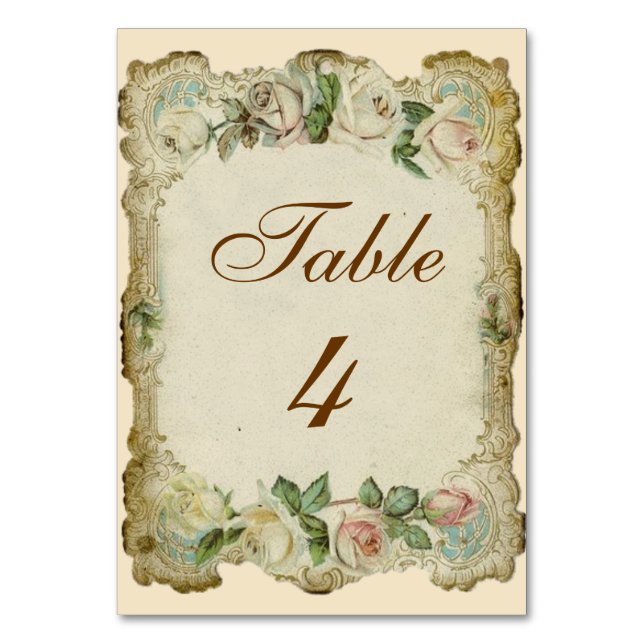 Victorian Ro Cream Bröllop Bord Card Bordsnummer (Framsidan)
