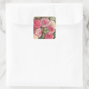 Victorian Ro Garden - Pastel Rosa Blooms Fyrkantigt Klistermärke