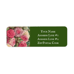 Victorian Ro Garden - Pastel Rosa Blooms Returadress Etikett