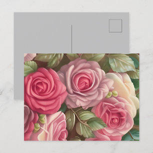 Victorian Ro Garden - Pastel Rosa Blooms Vykort