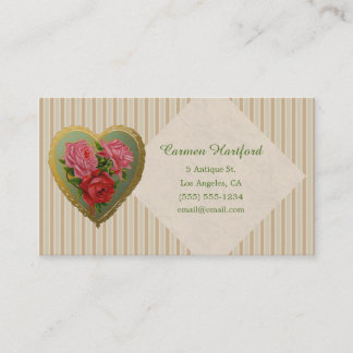 Victorian Ro Heart och Stripe Linen Visitkort