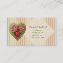 Victorian Ro Heart och Stripe Linen Visitkort