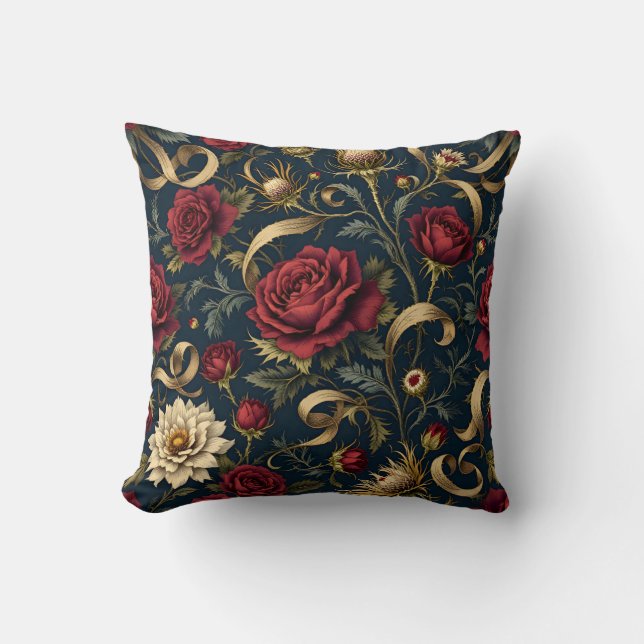 Victorian Ro och Thistle Elegant Mönster Kudde (Framsida)
