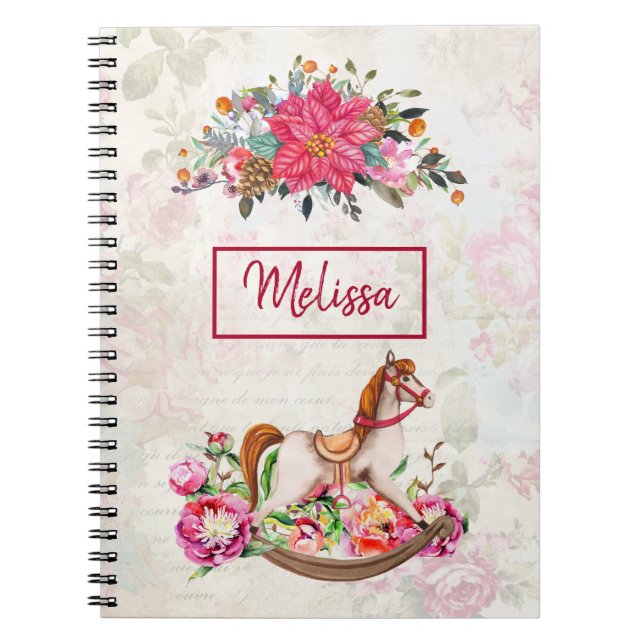 Victorian Rocking Horse & Poinsettia jul Anteckningsbok (Framsidan)