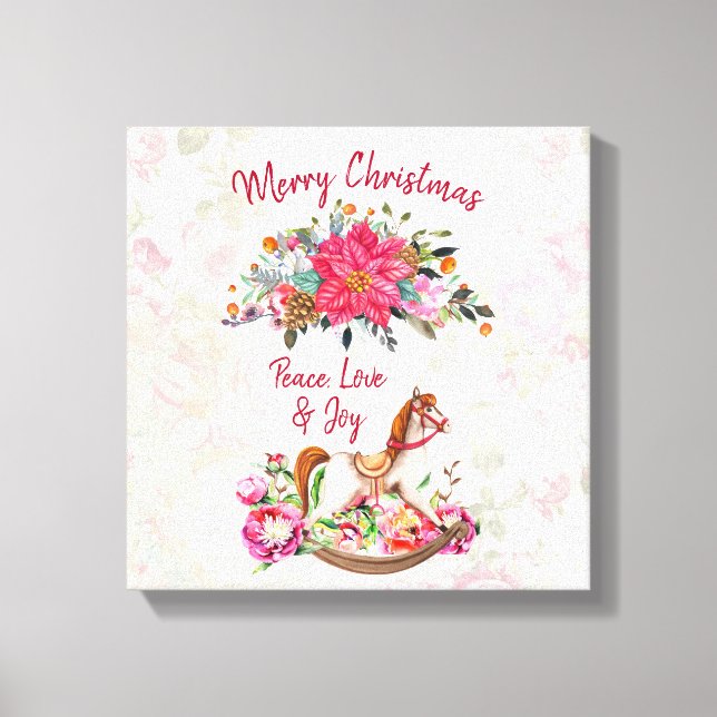 Victorian Rocking Horse & Poinsettia jul Canvastryck (Framsida)