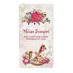 Victorian Rocking Horse & Poinsettia jul Fraktsedel