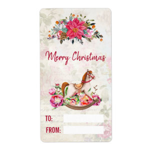 Victorian Rocking Horse & Poinsettia jul Fraktsedel