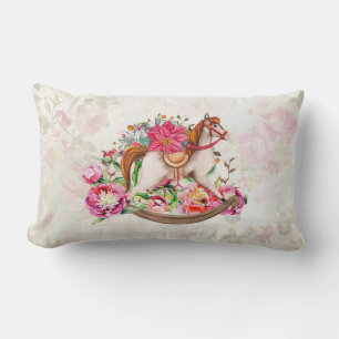 Victorian Rocking Horse & Poinsettia jul Lumbarkudde