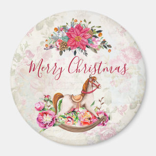Victorian Rocking Horse & Poinsettia jul Magnet