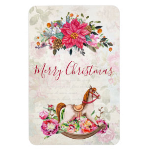 Victorian Rocking Horse & Poinsettia jul Magnet