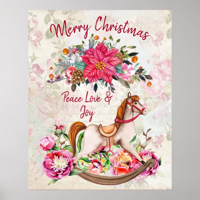 Victorian Rocking Horse & Poinsettia jul Poster (Framsidan)