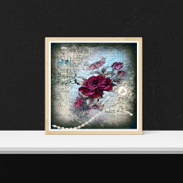 Victorian Röd ros Ephemeral Grunge Poster
