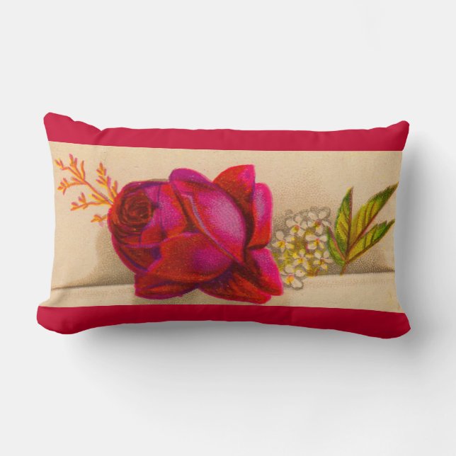 Victorian röd ros lumbarkudde (Framsida)