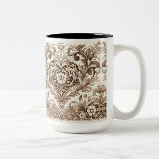 Victorian Romantic Blommigt Heart Valentine's day Två-Tonad Mugg