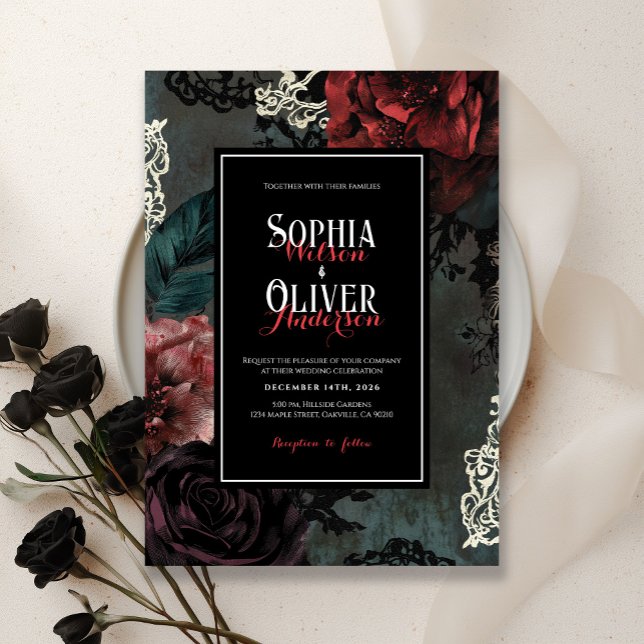 Victorian Romantic Gothic Mörk Black Bröllop Inbjudningar (Skapare uppladdad)