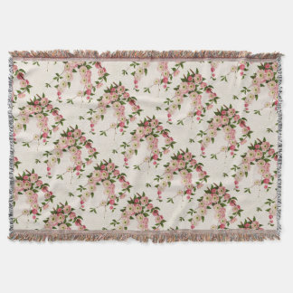 Victorian Rosa Blommar Almond Throw Blanket Filt