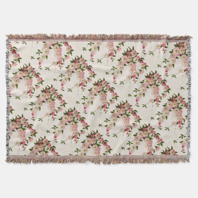 Victorian Rosa Blommar Almond Throw Blanket Filt (Framsidan)