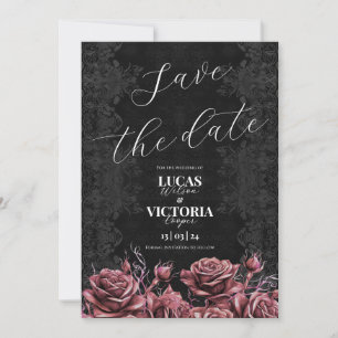 Victorian Rosa ros Gothic Bröllop spara datum Inbjudningar
