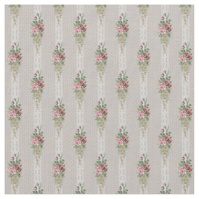 Victorian Rosa ros och White Snöre Rand Tyg (Närbild)