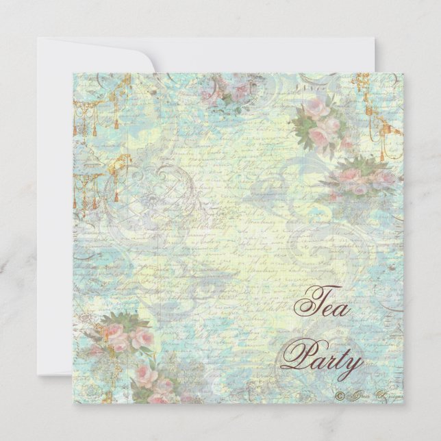 Victorian Rosa ros Tea Party Inbjudningar (Framsida)