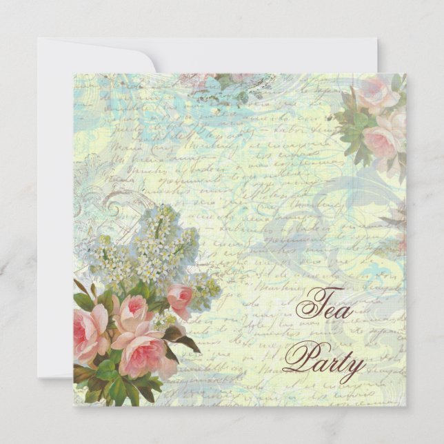 Victorian Rosa ros Tea Party Inbjudningar (Framsida)